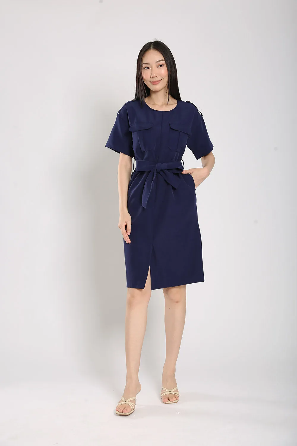 Merrel Midi Dress in Navy Blue