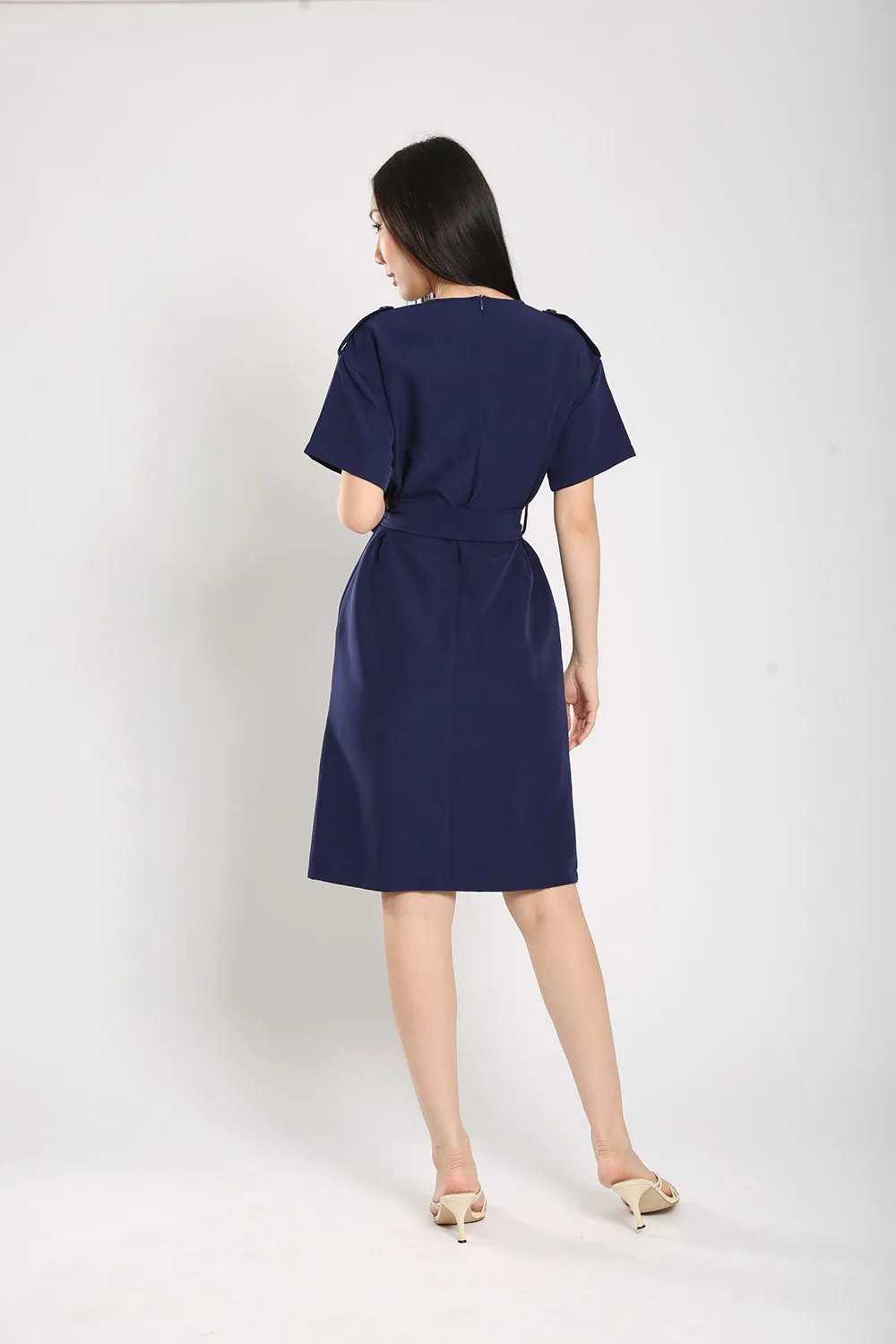 Merrel Midi Dress in Navy Blue