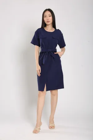 Merrel Midi Dress in Navy Blue