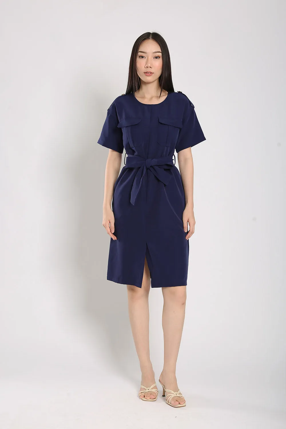 Merrel Midi Dress in Navy Blue