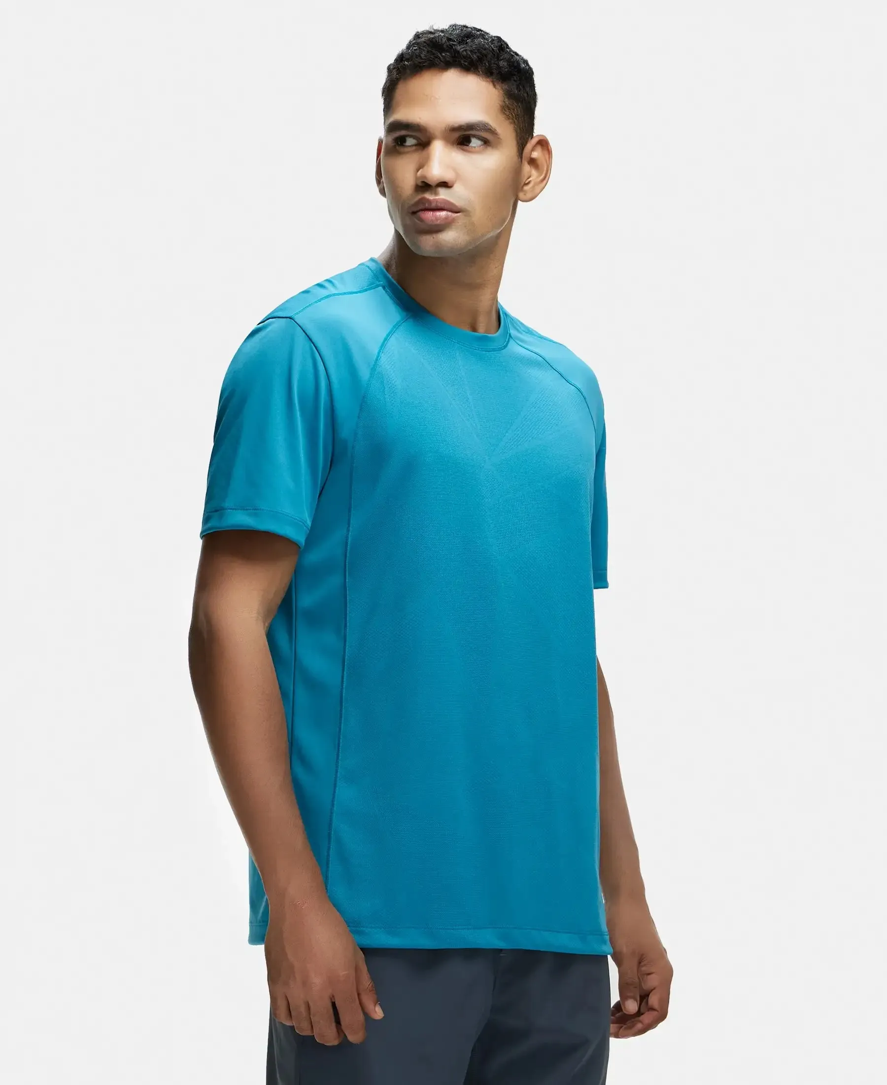 Microfiber Fabric Round Neck Half Sleeve T-Shirt with Breathable Mesh - Caribbean Sea