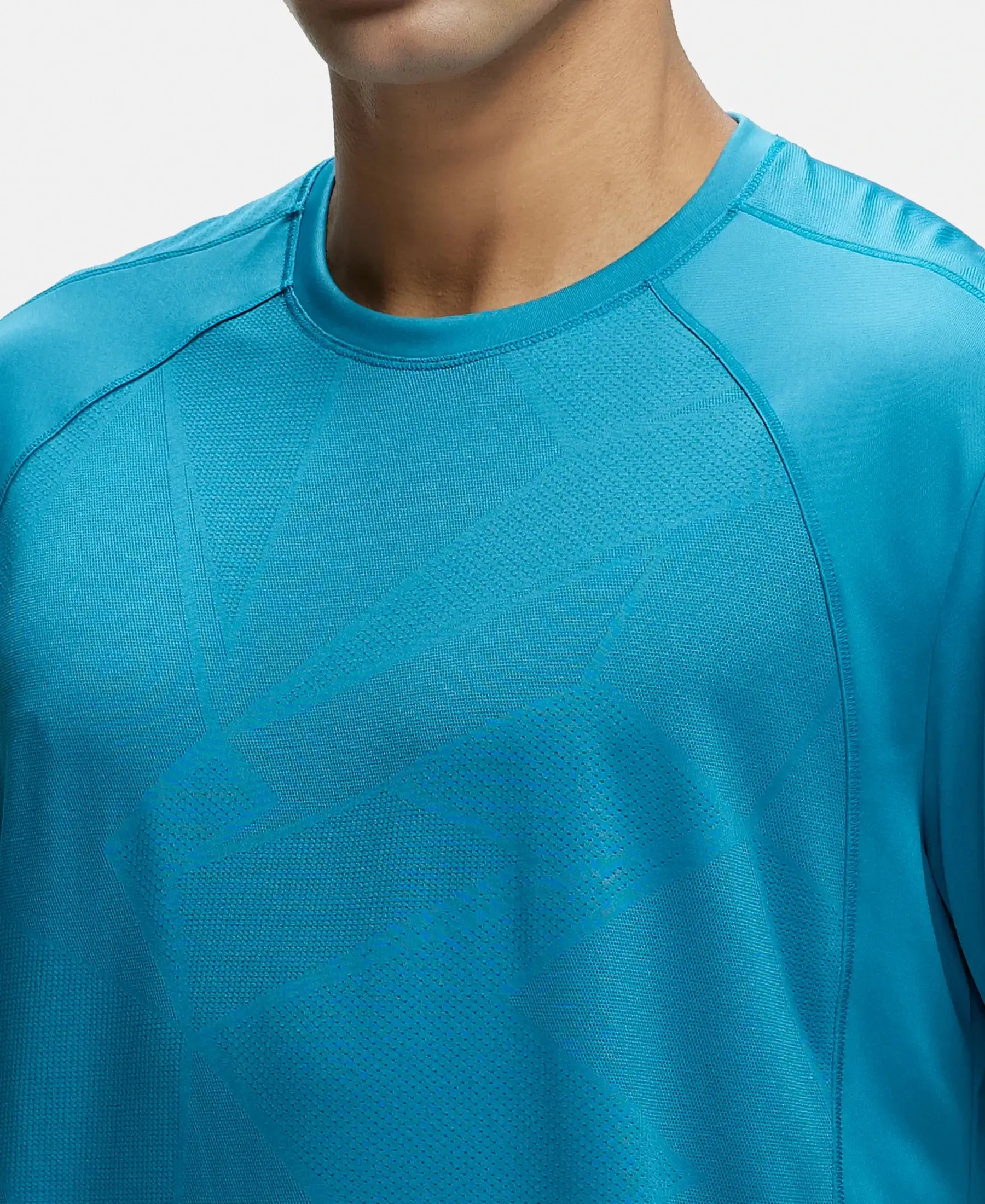 Microfiber Fabric Round Neck Half Sleeve T-Shirt with Breathable Mesh - Caribbean Sea