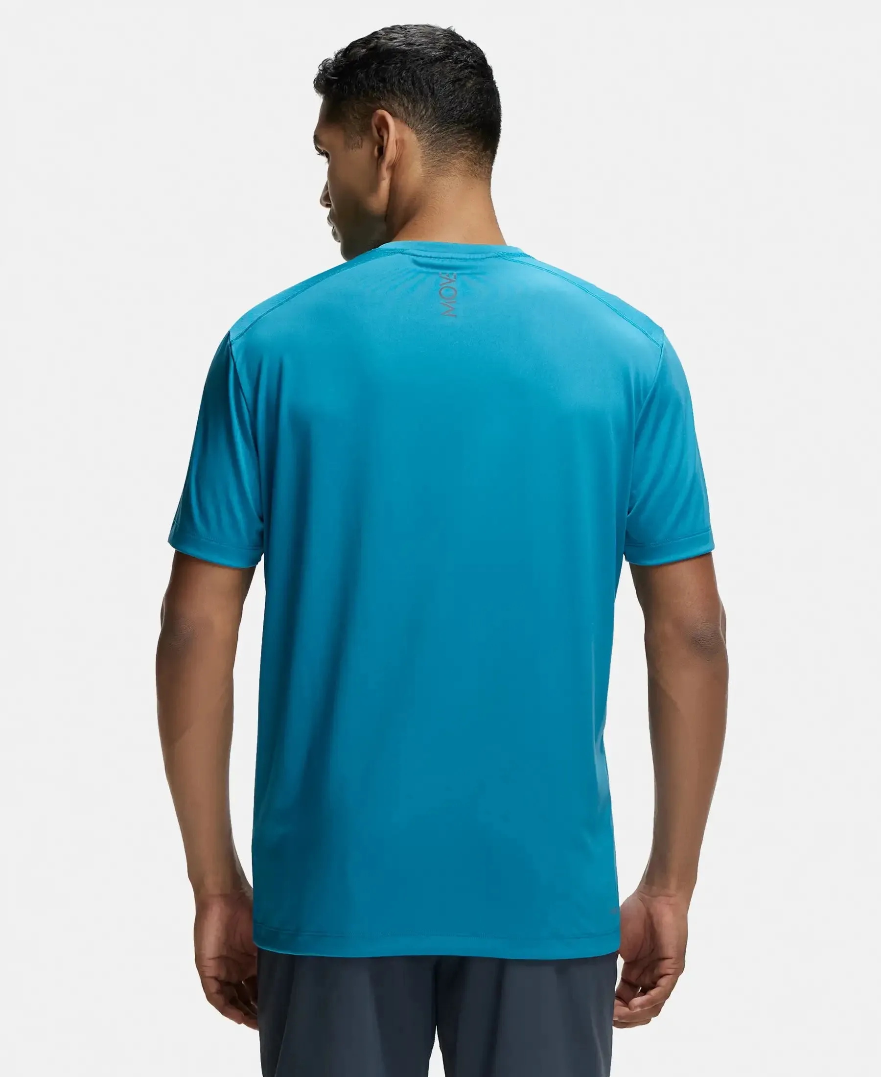 Microfiber Fabric Round Neck Half Sleeve T-Shirt with Breathable Mesh - Caribbean Sea