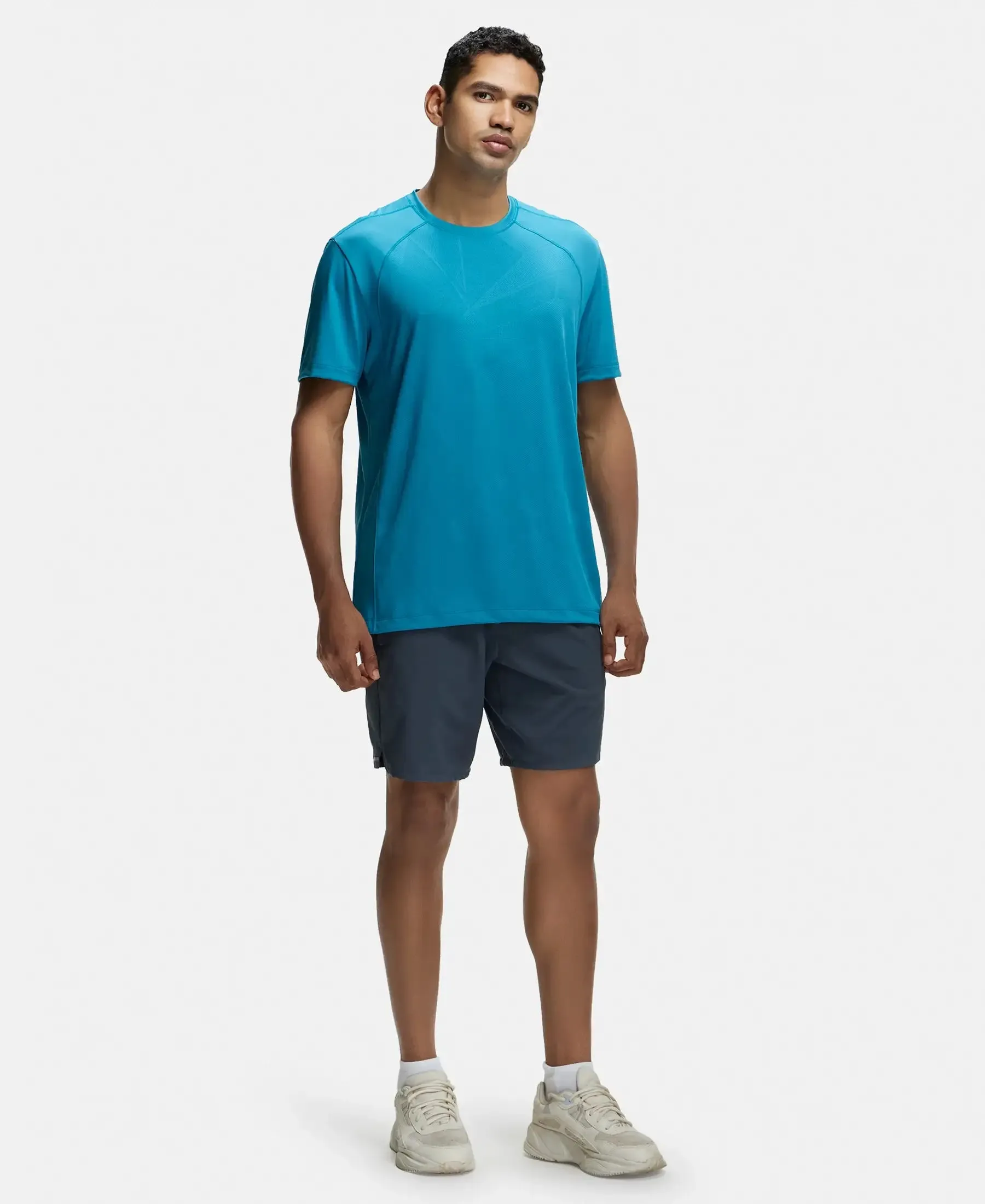 Microfiber Fabric Round Neck Half Sleeve T-Shirt with Breathable Mesh - Caribbean Sea