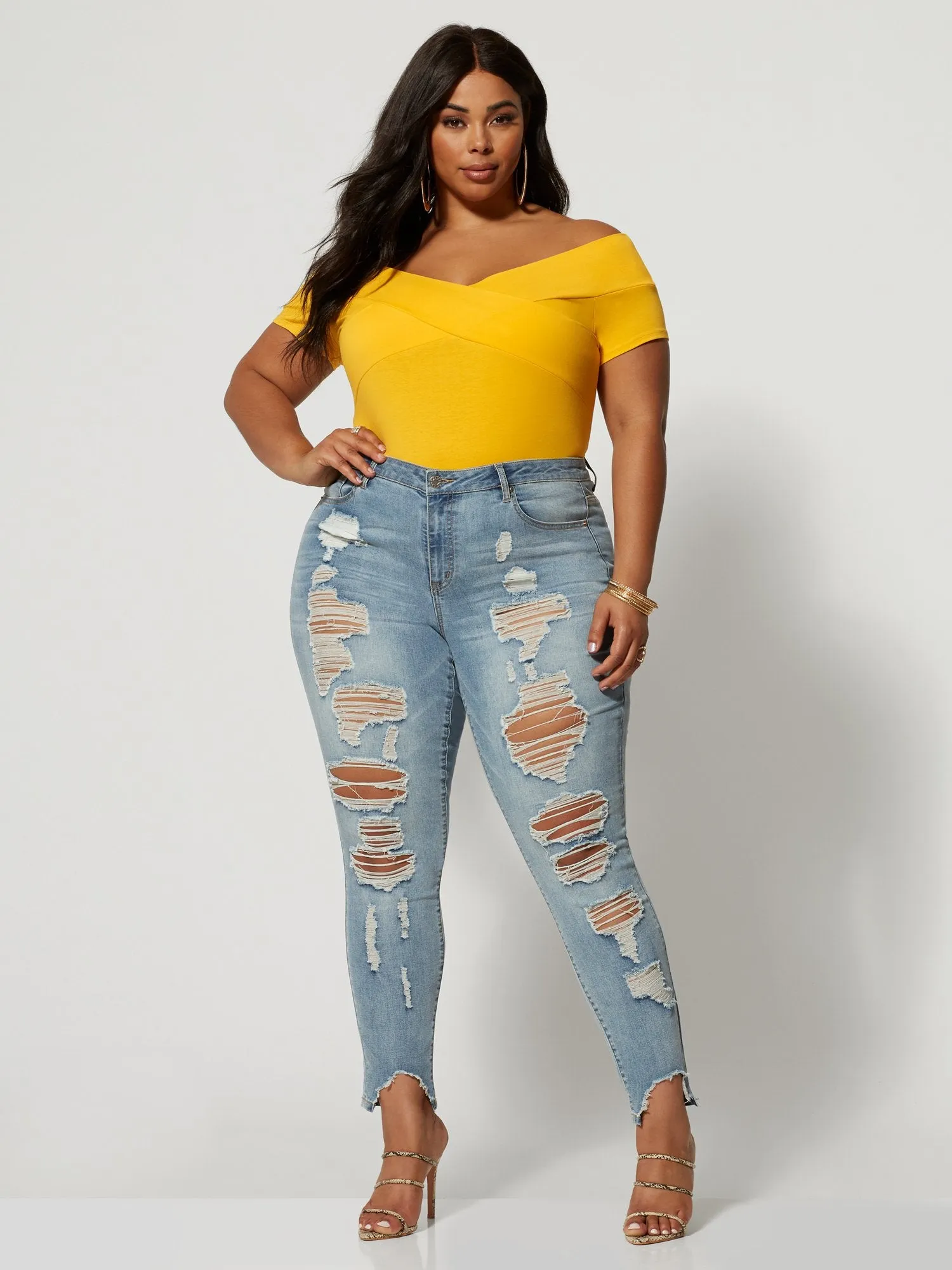 Mid-Rise All Over Destructed Skinny Jeans - Tall Inseam