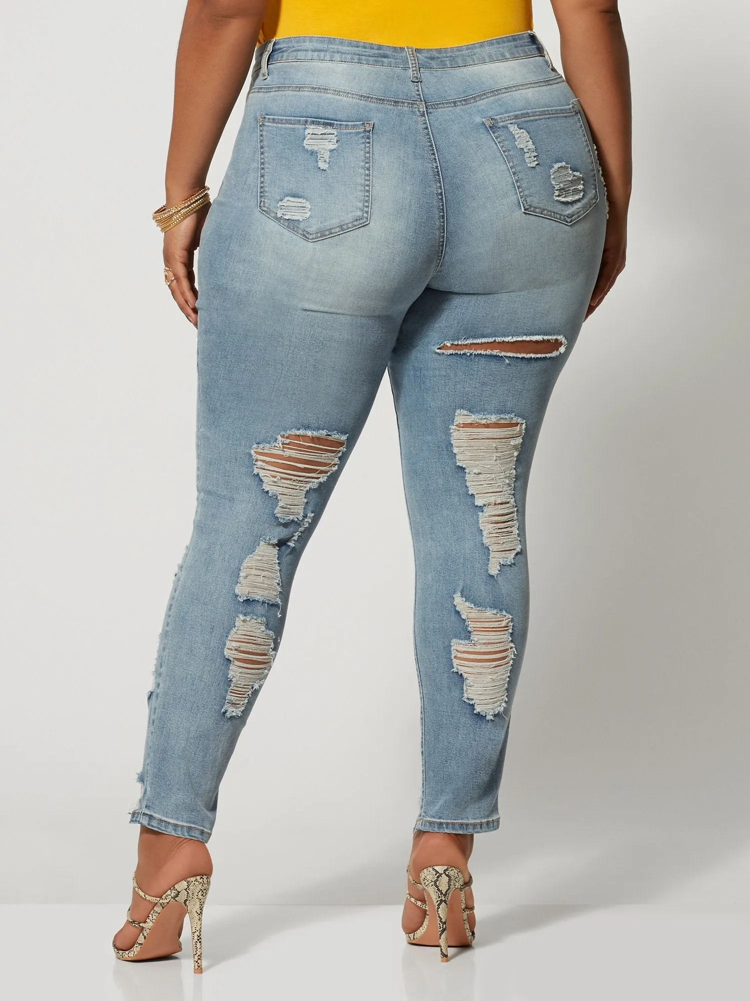 Mid-Rise All Over Destructed Skinny Jeans - Tall Inseam