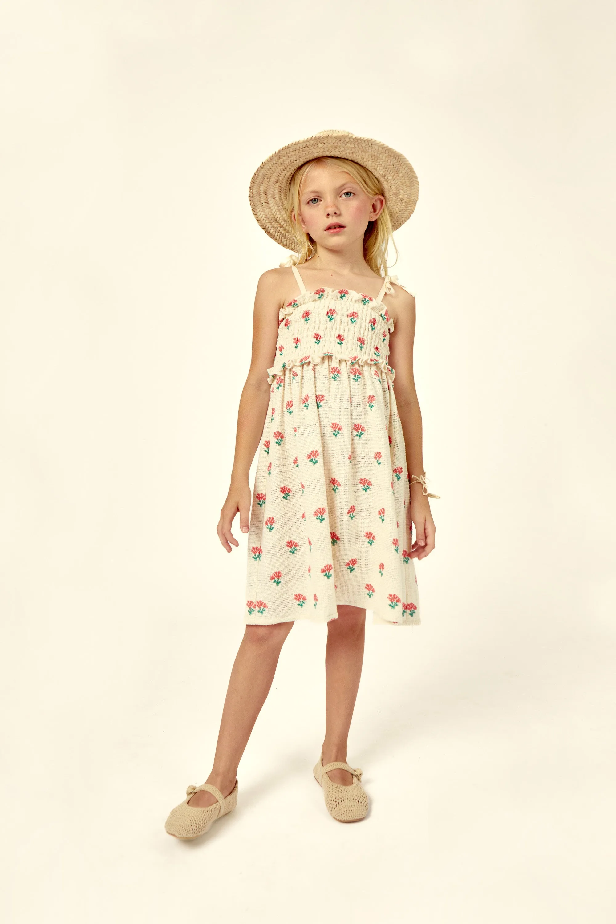 Mipounet Coraline Smock Dress, Organic Cotton Jacquard