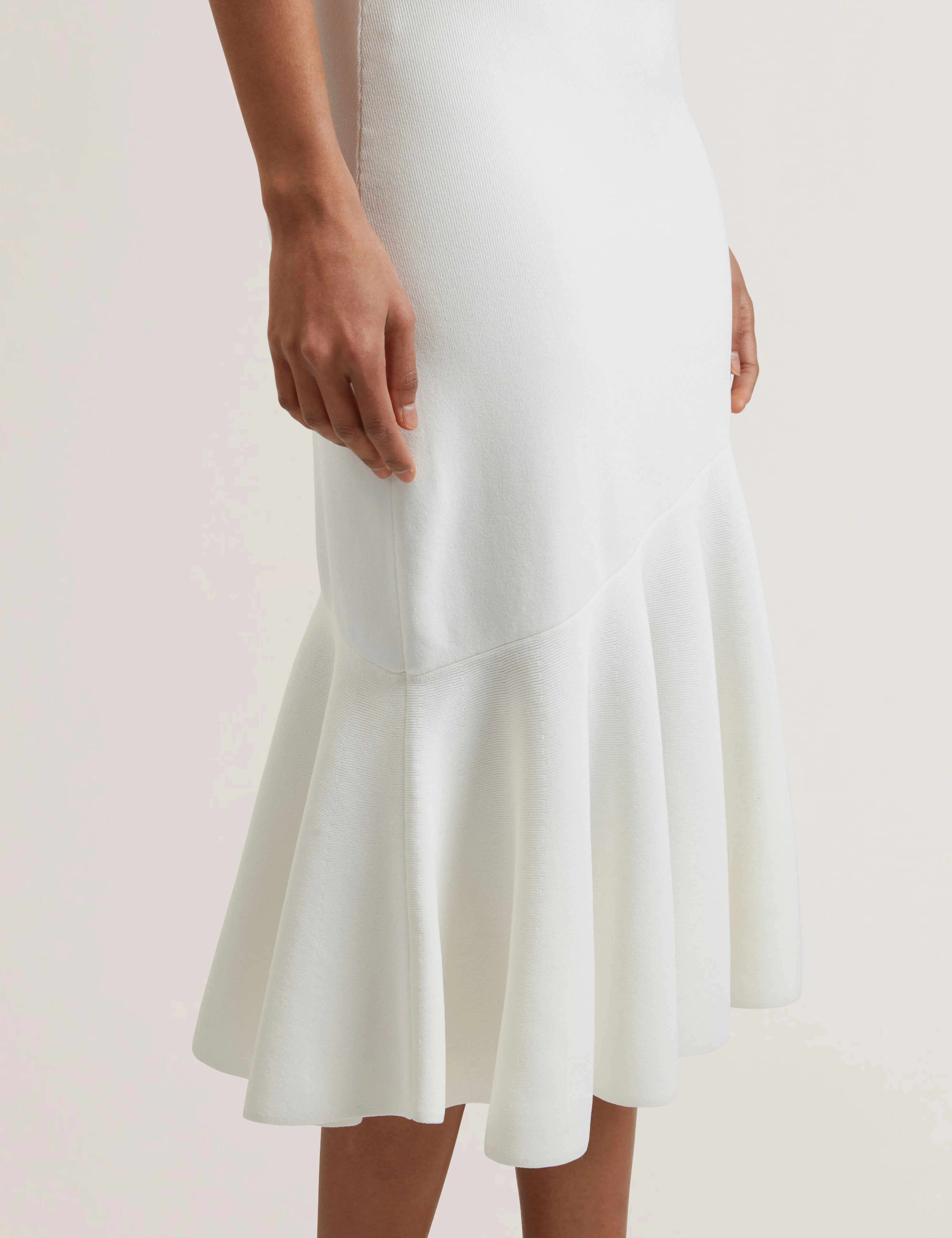 Miyhaa Knitted Flippy Skirt Sleeveless Midi Dress Ivory