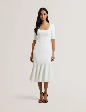 Miyhaa Knitted Flippy Skirt Sleeveless Midi Dress Ivory