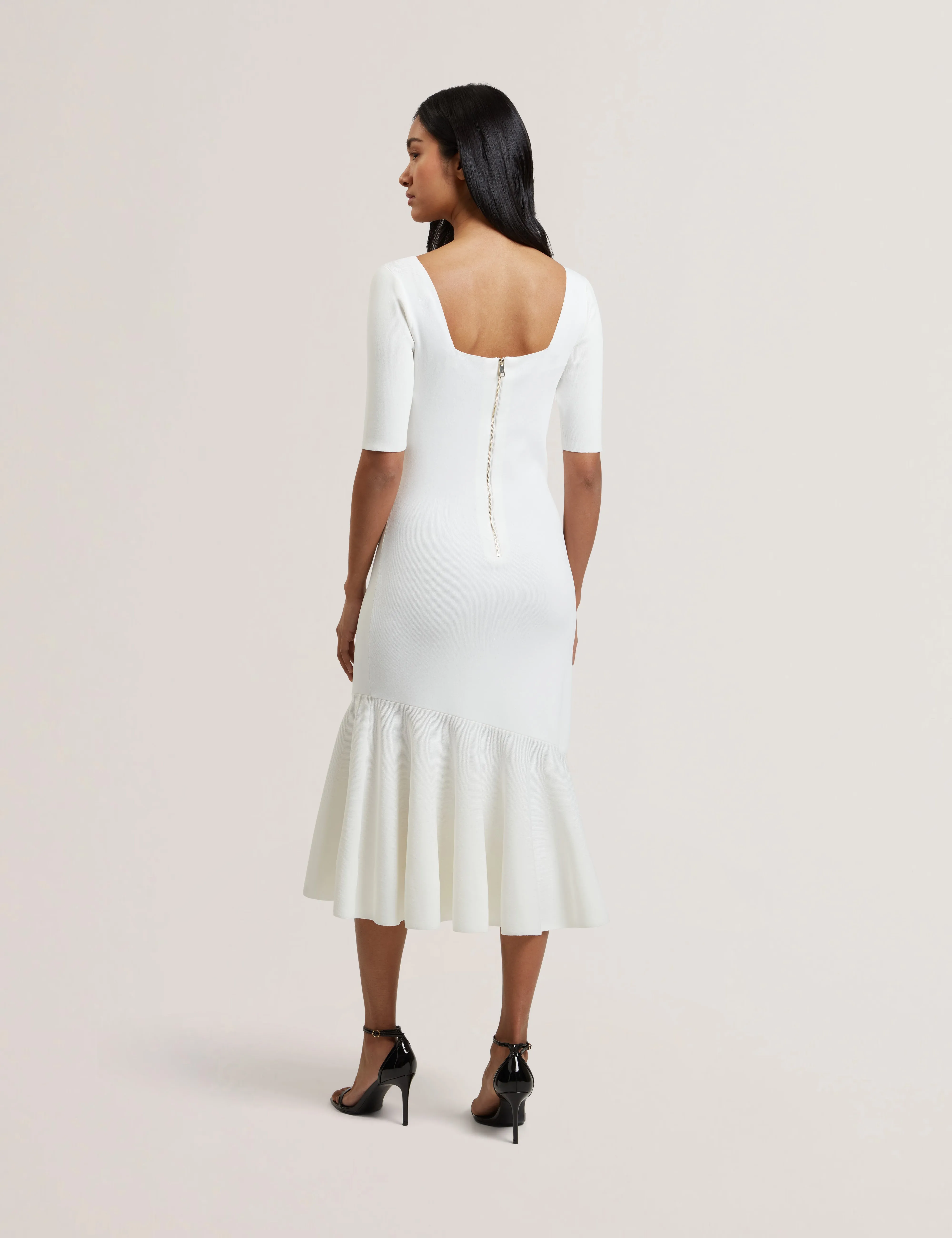 Miyhaa Knitted Flippy Skirt Sleeveless Midi Dress Ivory