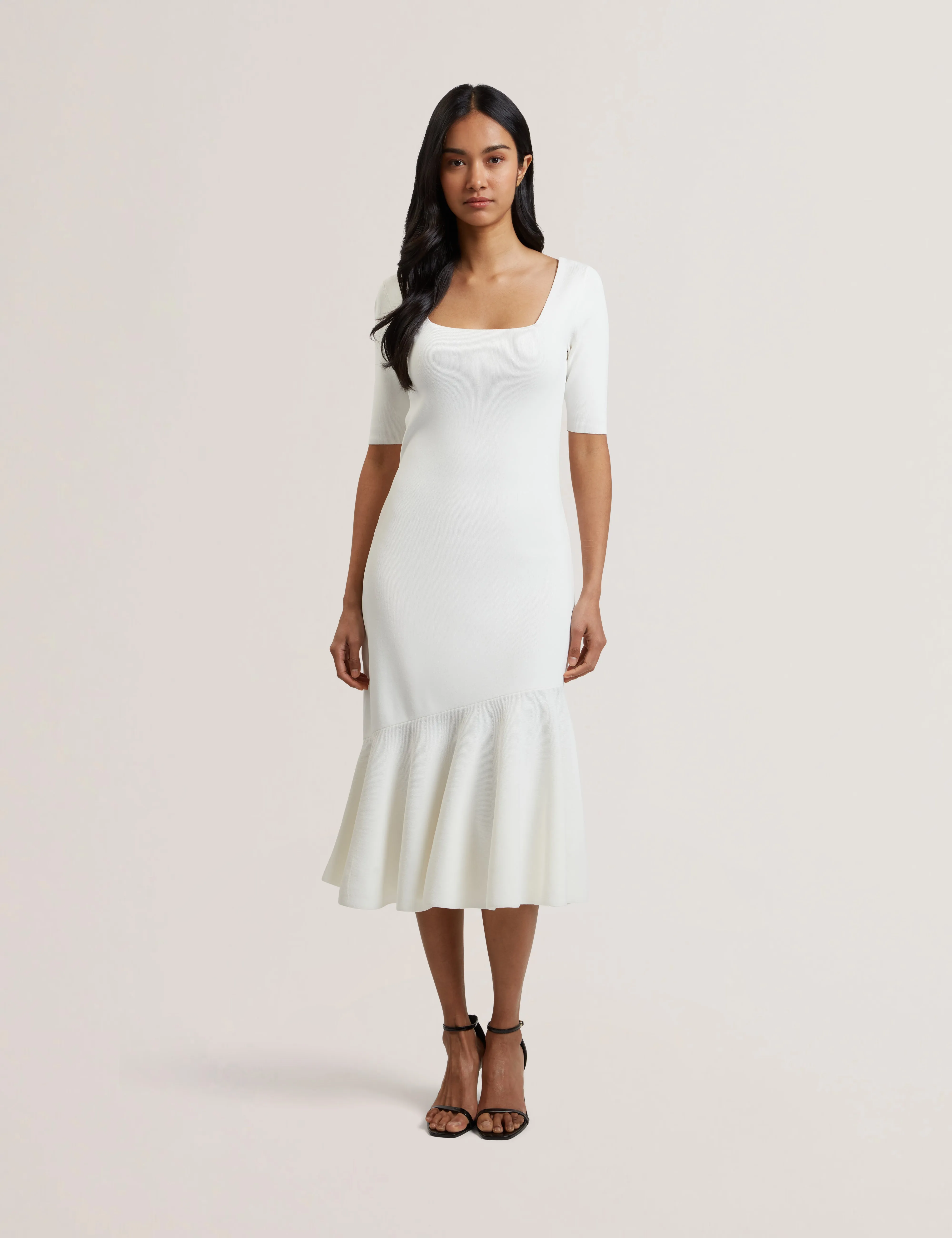 Miyhaa Knitted Flippy Skirt Sleeveless Midi Dress Ivory