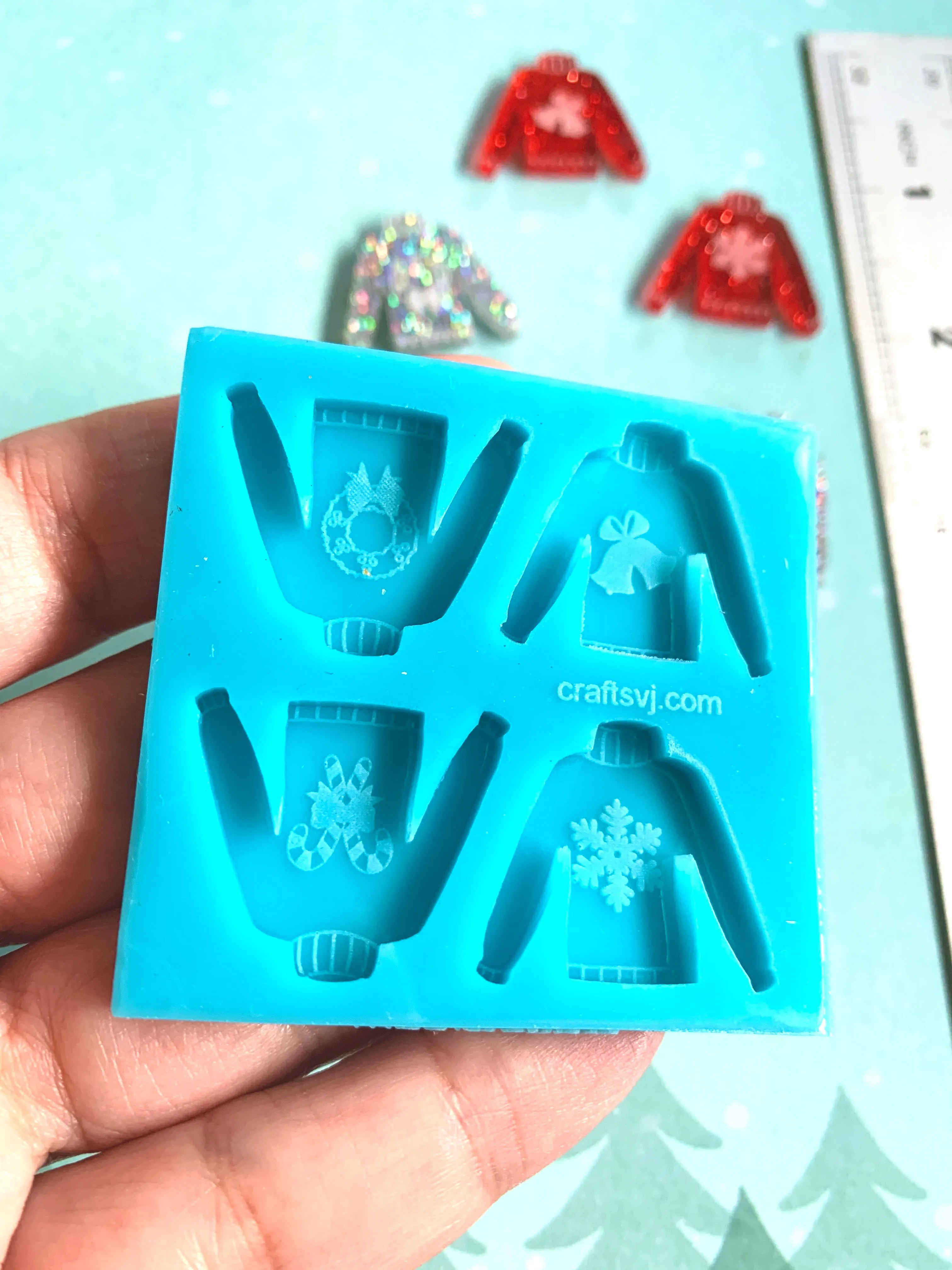 Molde de silicón 25mm (1 pulgada) 4 diseños de ugly sweater