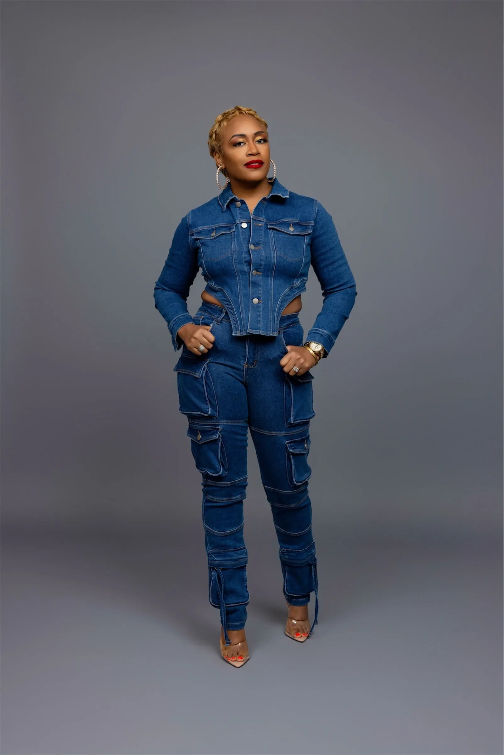 Motto Cargo Jean Set - Dark Wash
