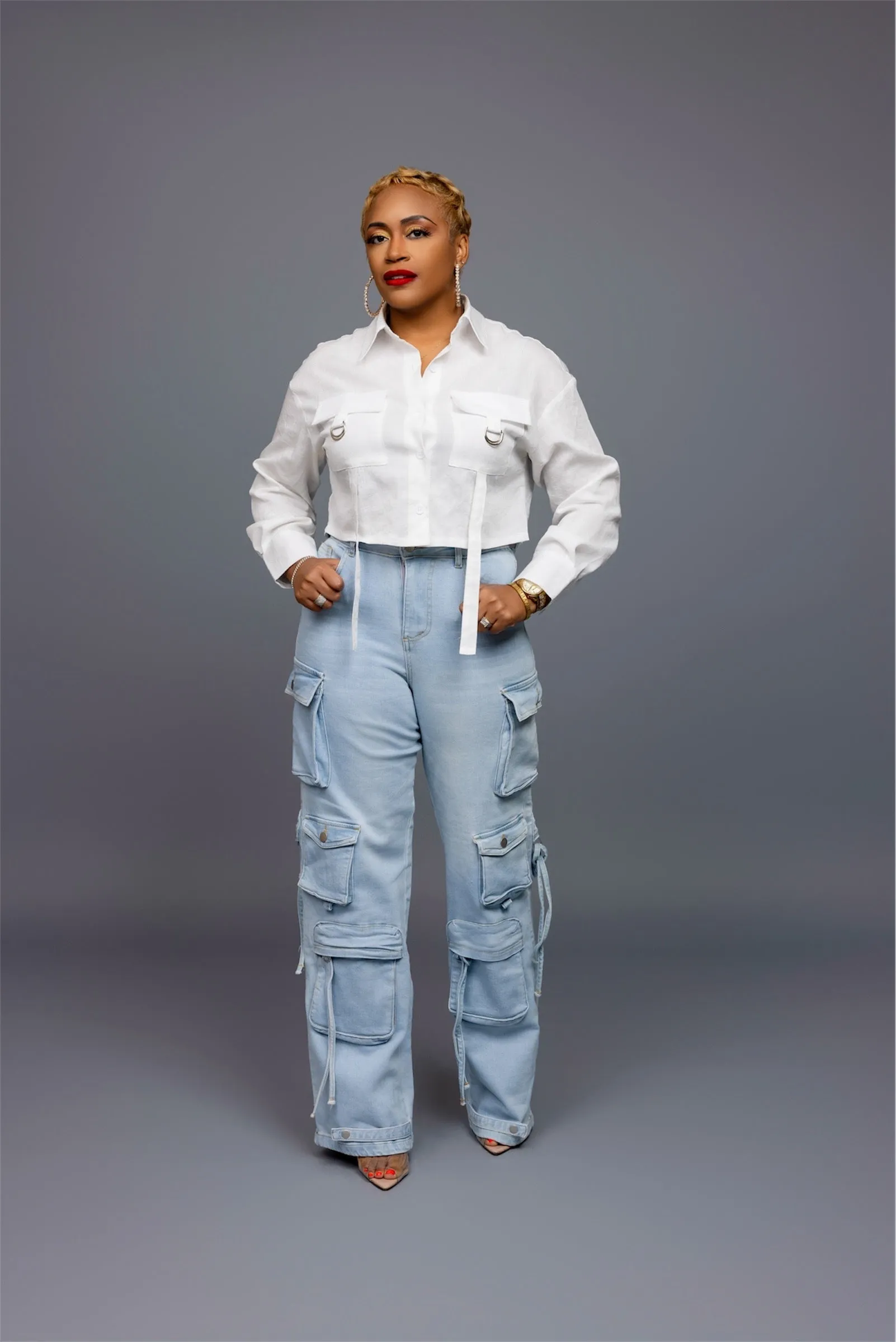 Motto Cargo Jean Set - Light Wash