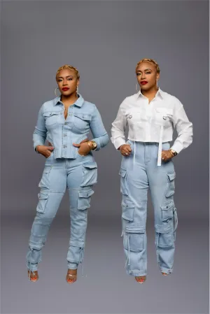Motto Cargo Jean Set - Light Wash