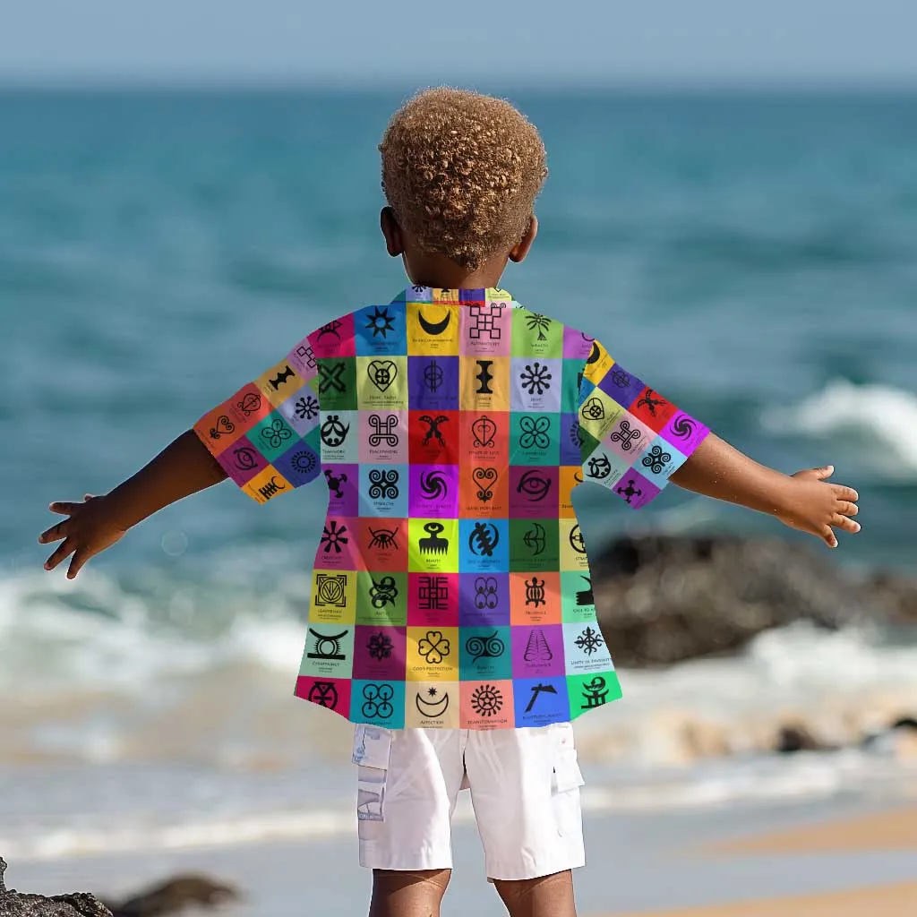 Multi Color Adinkra Symbols Kid Hawaiian Shirt African Adrinkra DT02