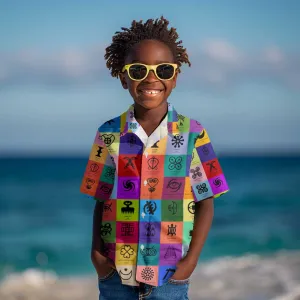 Multi Color Adinkra Symbols Kid Hawaiian Shirt African Adrinkra DT02