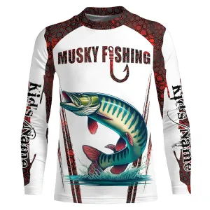 Musky fishing red camo Custom Name UV Protection long sleeve Fishing Shirts for Kid NQS5167