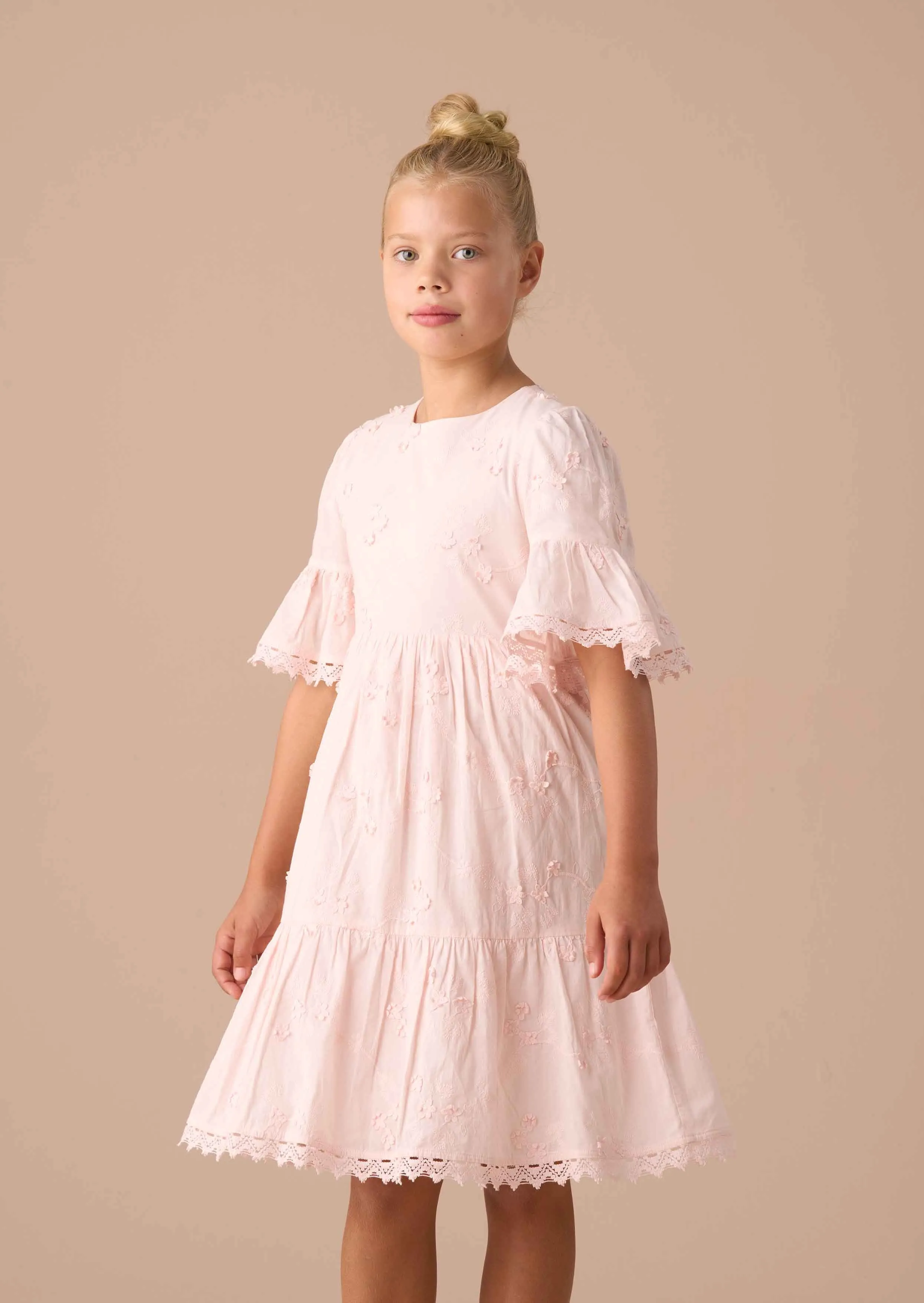 Natalia Pink Textured Floral Dress