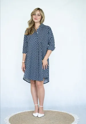 Navy Polka Dot Shirt Dress