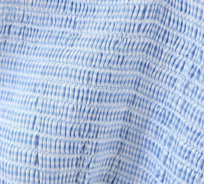 Net red shebyshj bubble sleeve shirt women's pleated elastic waist top small fresh shirt