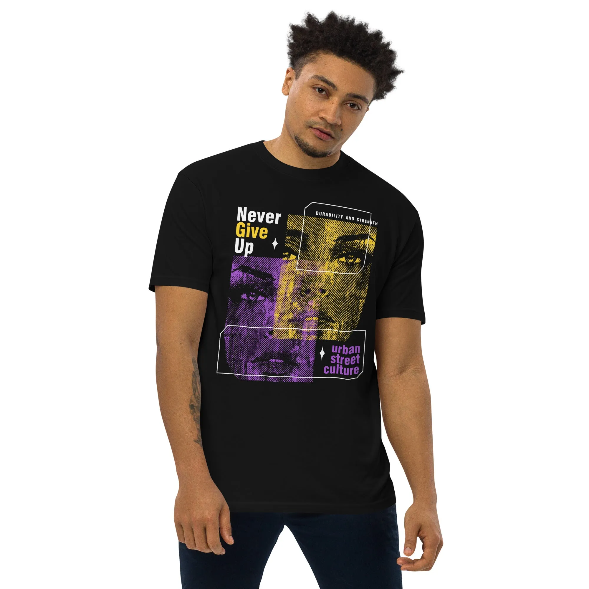 Never Give Up Men’s premium heavyweight tee