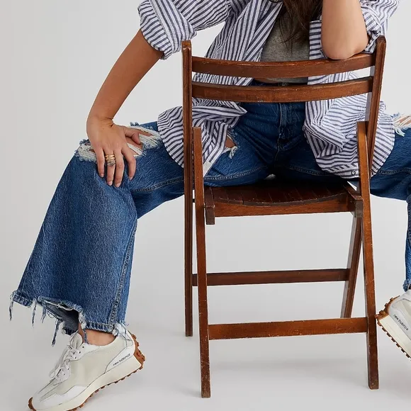 NEW Free People Sapphire Blue CRVY Destructed Straight Leg Jeans 27