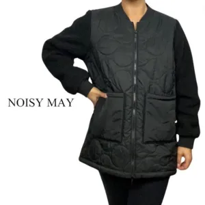 Noisy May Urban Quilted Sherpa Bomber Jacket Black - Size Large