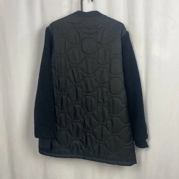 Noisy May Urban Quilted Sherpa Bomber Jacket Black - Size Large