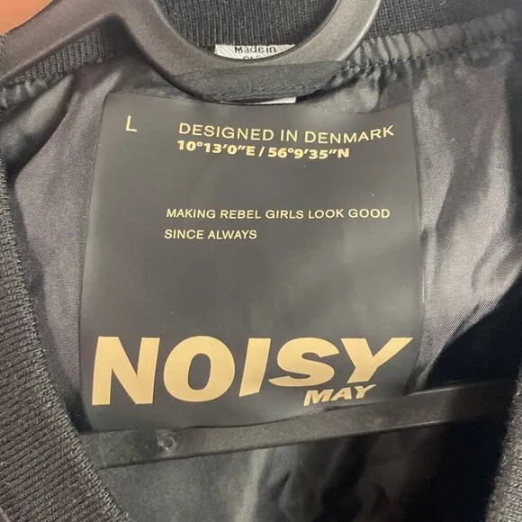 Noisy May Urban Quilted Sherpa Bomber Jacket Black - Size Large