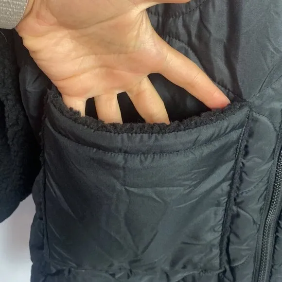 Noisy May Urban Quilted Sherpa Bomber Jacket Black - Size Large