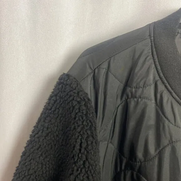 Noisy May Urban Quilted Sherpa Bomber Jacket Black - Size Large