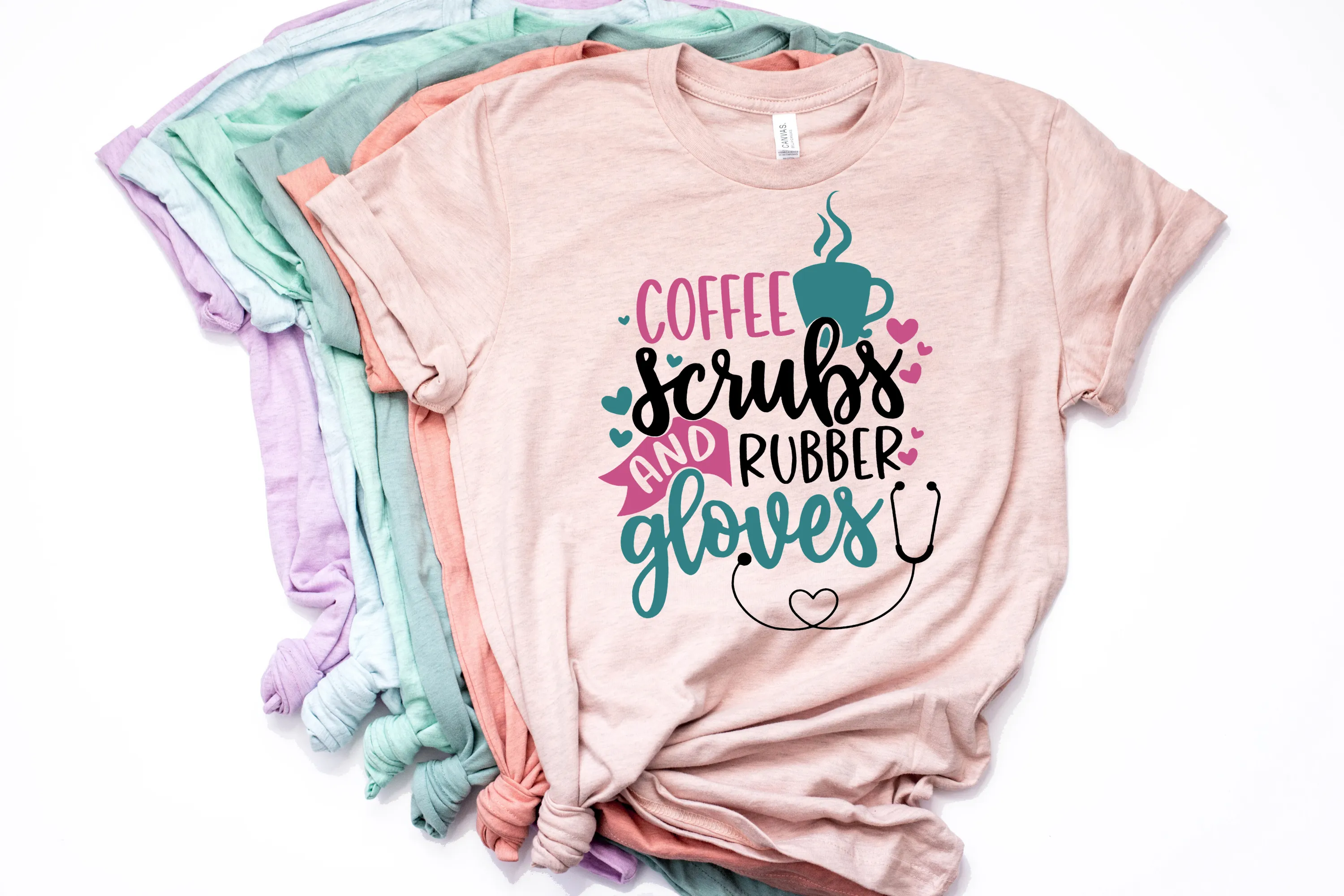 Nurse Shirt, Coffee Scrubs and Rubber Gloves