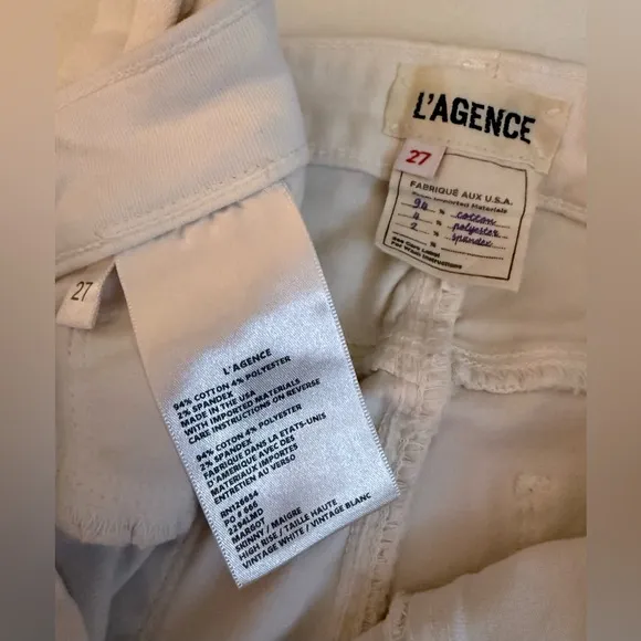 NWOT $245 L’AGENCE Made In USA MARGOT Jeans 27x 26” Crop Ankle Stretch White