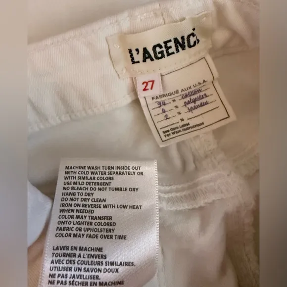 NWOT $245 L’AGENCE Made In USA MARGOT Jeans 27x 26” Crop Ankle Stretch White