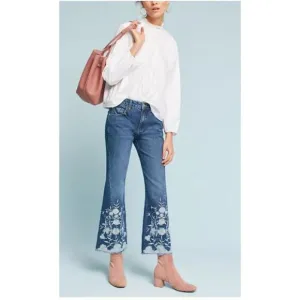 NWOT Anthropologie Pilcro Flare High Rise Jeans Floral Embroidery 29