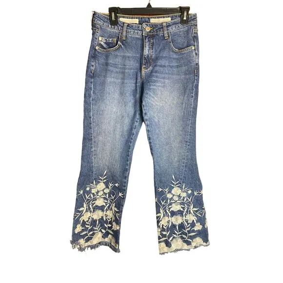 NWOT Anthropologie Pilcro Flare High Rise Jeans Floral Embroidery 29