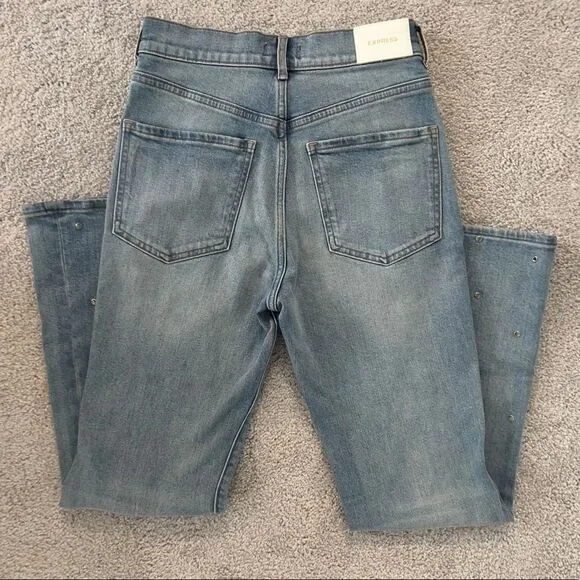 NWT Express Jeans Light Denim High Waisted Embellished Cropped Flare Jeans