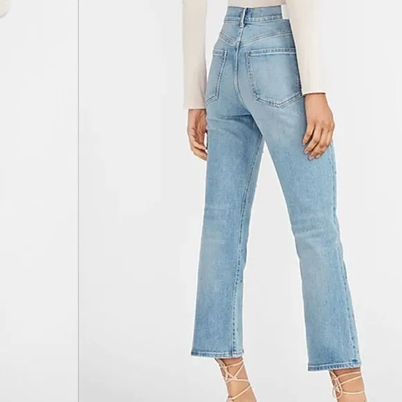NWT Express Jeans Light Denim High Waisted Embellished Cropped Flare Jeans
