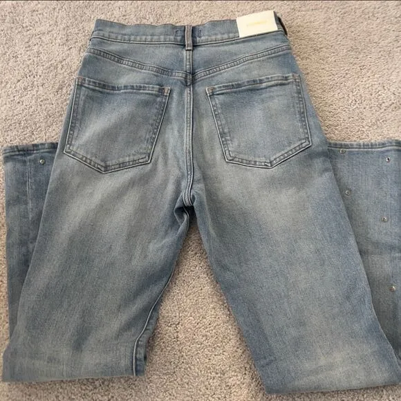 NWT Express Jeans Light Denim High Waisted Embellished Cropped Flare Jeans