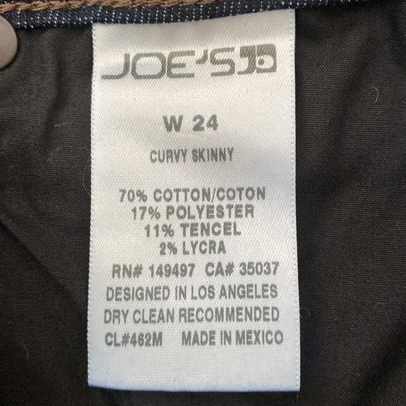 NWT Joe's Jeans Dark Blue Skinny Jean size 24 Curvy Skinny RN 149497