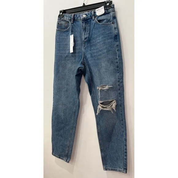 NWT TopShop Size US 6 Mom Jeans Ripped High Waited, Tapered Leg MSRP$75