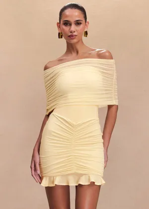 Off-Shoulder Mesh Ruched Mini Dress