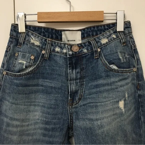 One Teaspoon Blue High Waist Freebird Distressed Zip Ankle Skinny Jeans
