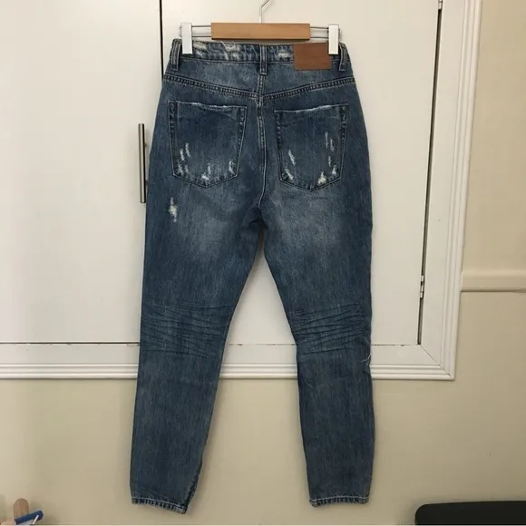 One Teaspoon Blue High Waist Freebird Distressed Zip Ankle Skinny Jeans
