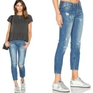 One Teaspoon Blue High Waist Freebird Distressed Zip Ankle Skinny Jeans