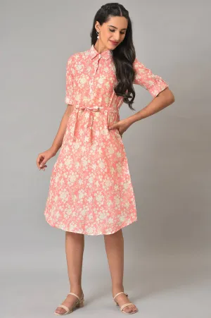 Orange Rounded Hemline Floral Printed Dress