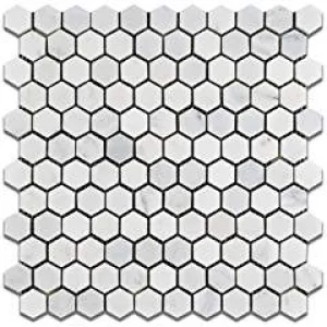 Oriental White - Eastern White Marble 1" Hexagon POLISHED Mosaic Tile - Lot of 50 Sheets