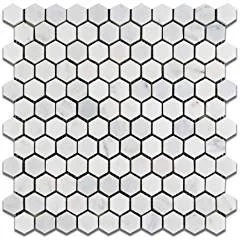 Oriental White - Eastern White Marble 1" Hexagon POLISHED Mosaic Tile - Lot of 50 Sheets