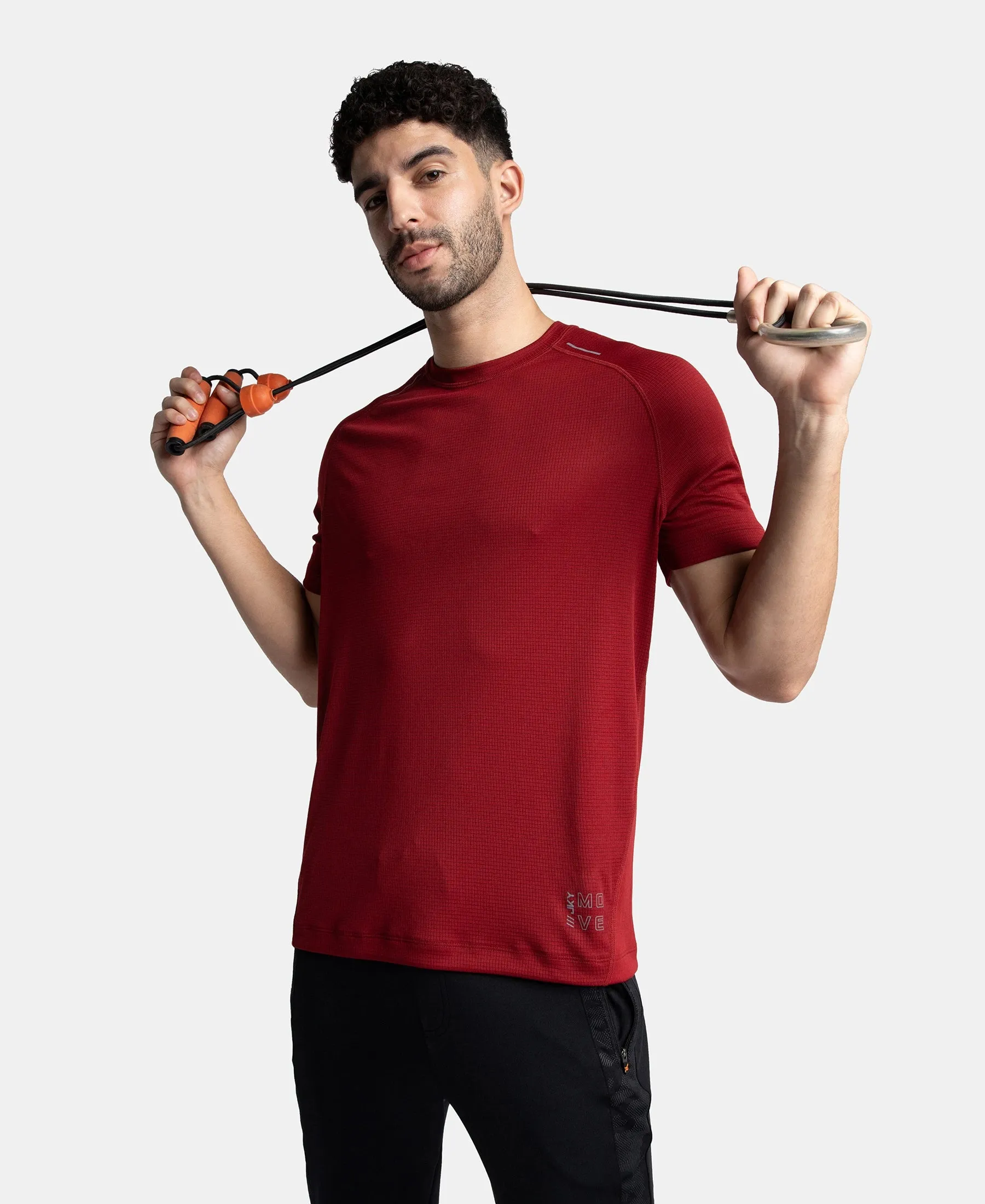Pack of 2 Lightweight Microfiber Solid Round Neck Half Sleeve T-Shirt with Breathable Mesh - Sundried Tomato & Iceberg Green
